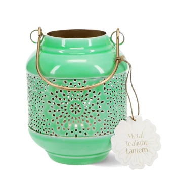 enamel tealight lantern - green enamel tealight lantern - green