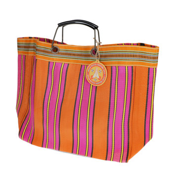 gewebte einkaufstasche mit metallgriffen – pink und orange