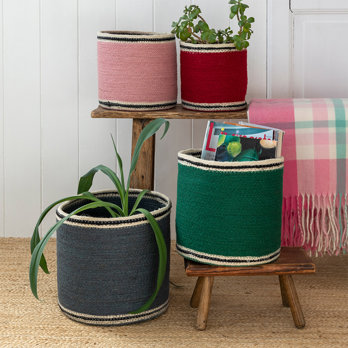 no stripe round jute storage baskets (set of 4) - multi-colour