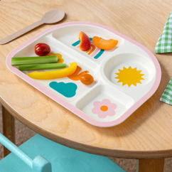 assiette compartimentée 4 sections pour bébé et jeune enfant - jardin arc-en-ciel