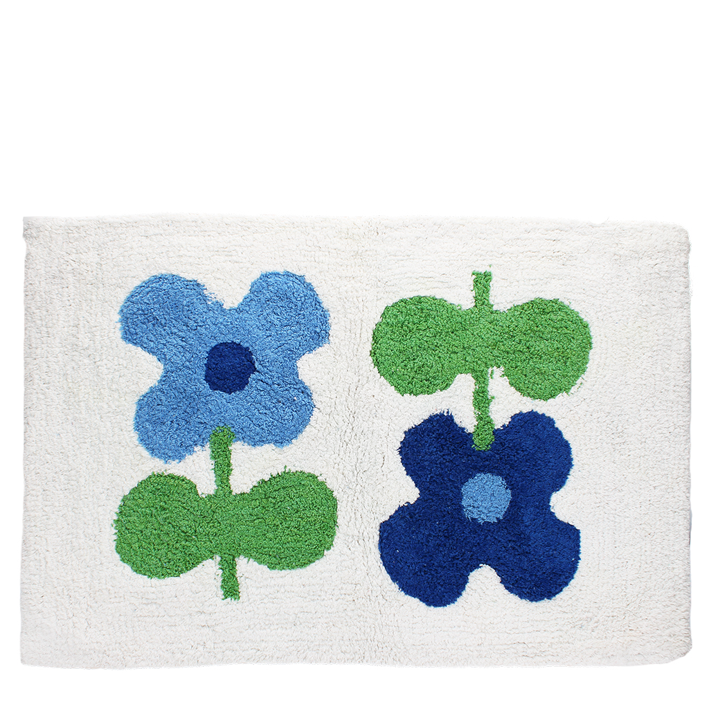 tufted cotton bath mat - blue flowers