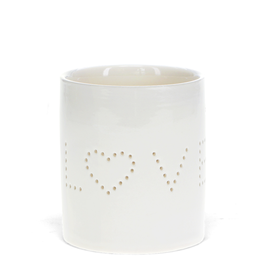 teelichthalter aus glänzender keramik - love