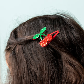 glitter hair clips - cherry