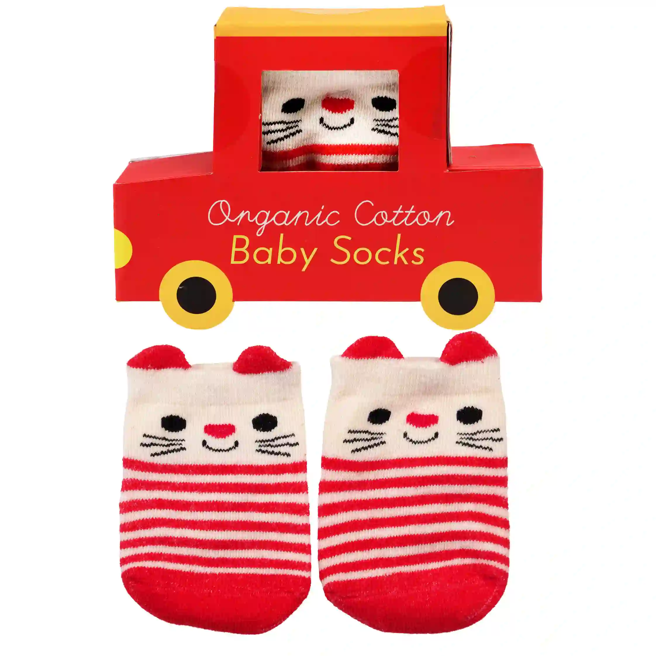 pair of baby socks - red cat