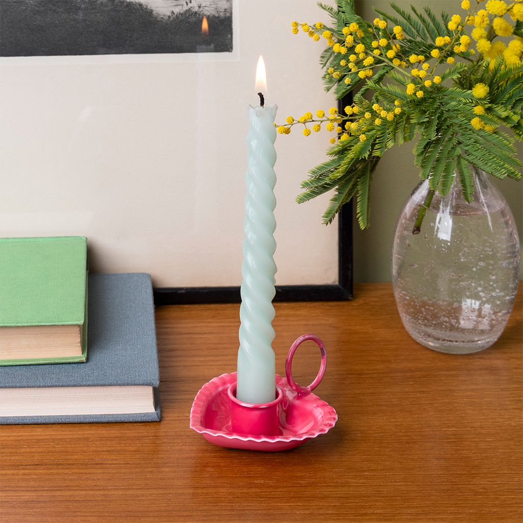 enamel heart-shaped candle holder - vibrant pink