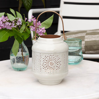 enamel tealight lantern - light grey