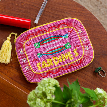 handcrafted beaded makeup bag - sardines