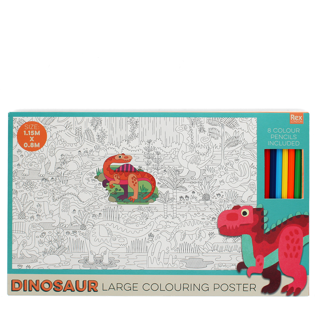 large colouring poster with pencils - baby dinos
