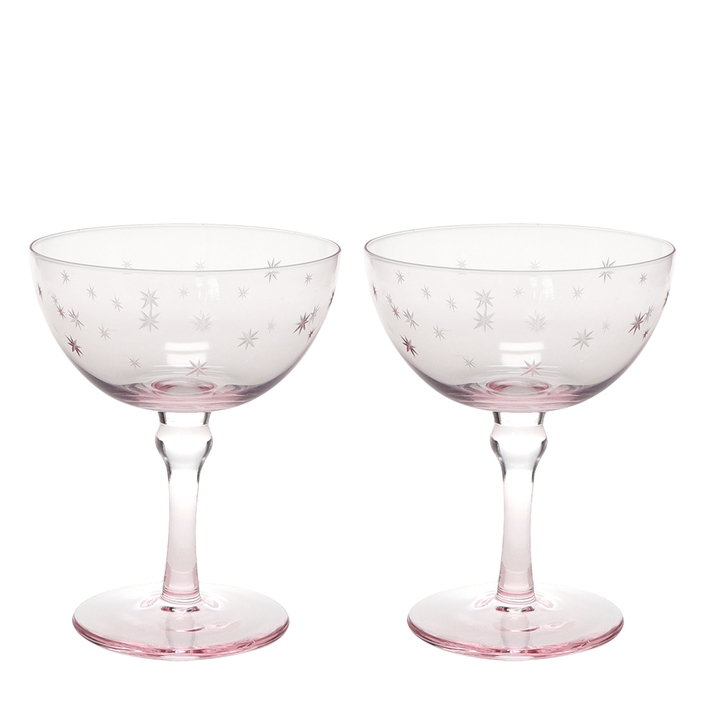 etched star coupe cocktail glasses 200ml (set of 2) - pink