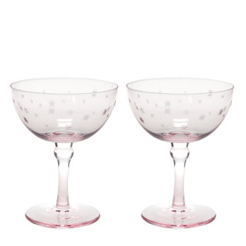 etched star coupe cocktail glasses 200ml (set of 2) - pink
