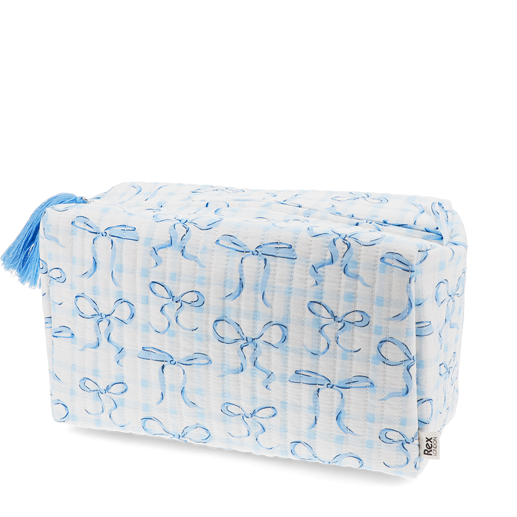quilted wash bag - blue bows