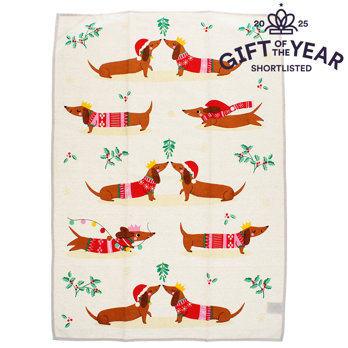 cotton tea towel - festive sausage dog