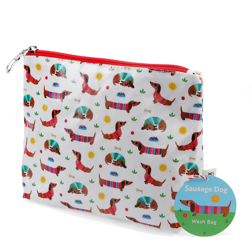 children's wash bag - sunny sausage dog