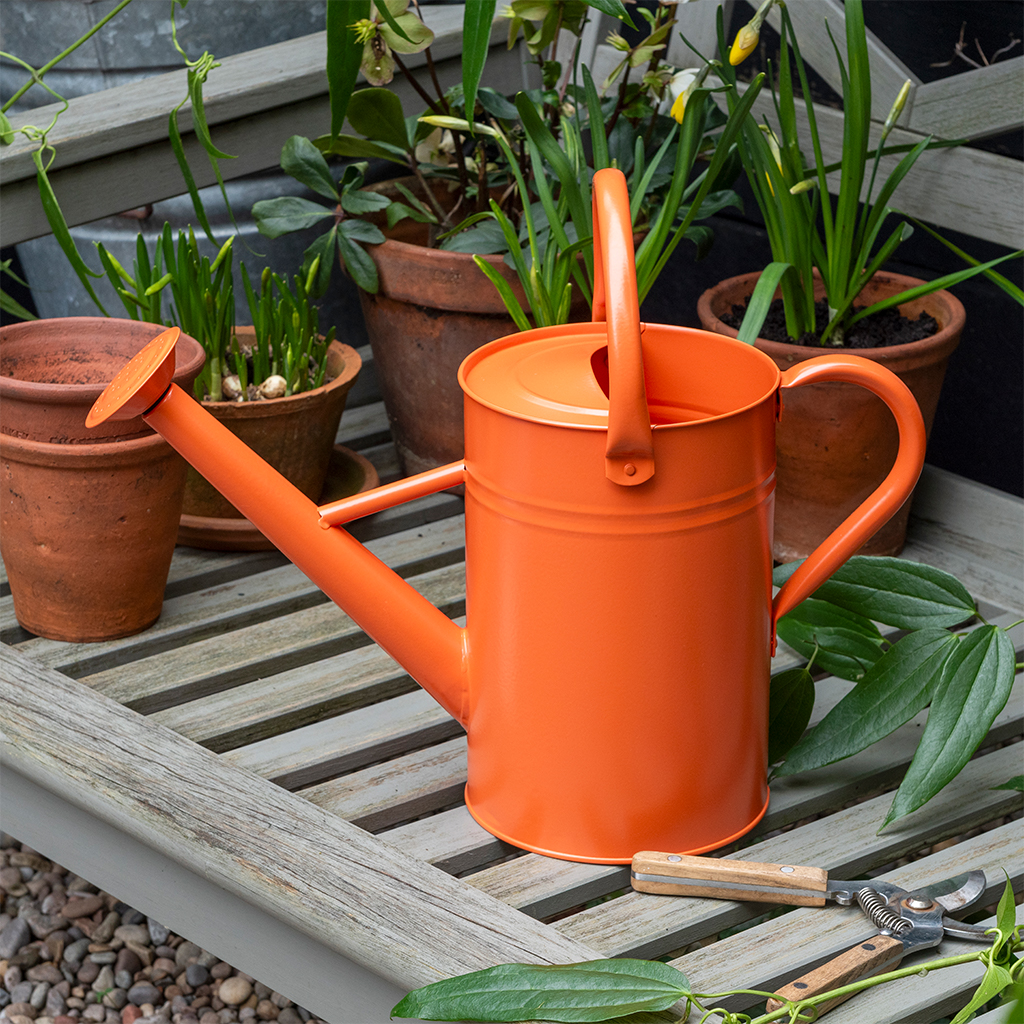 galvanised steel watering can 4.5l - orange