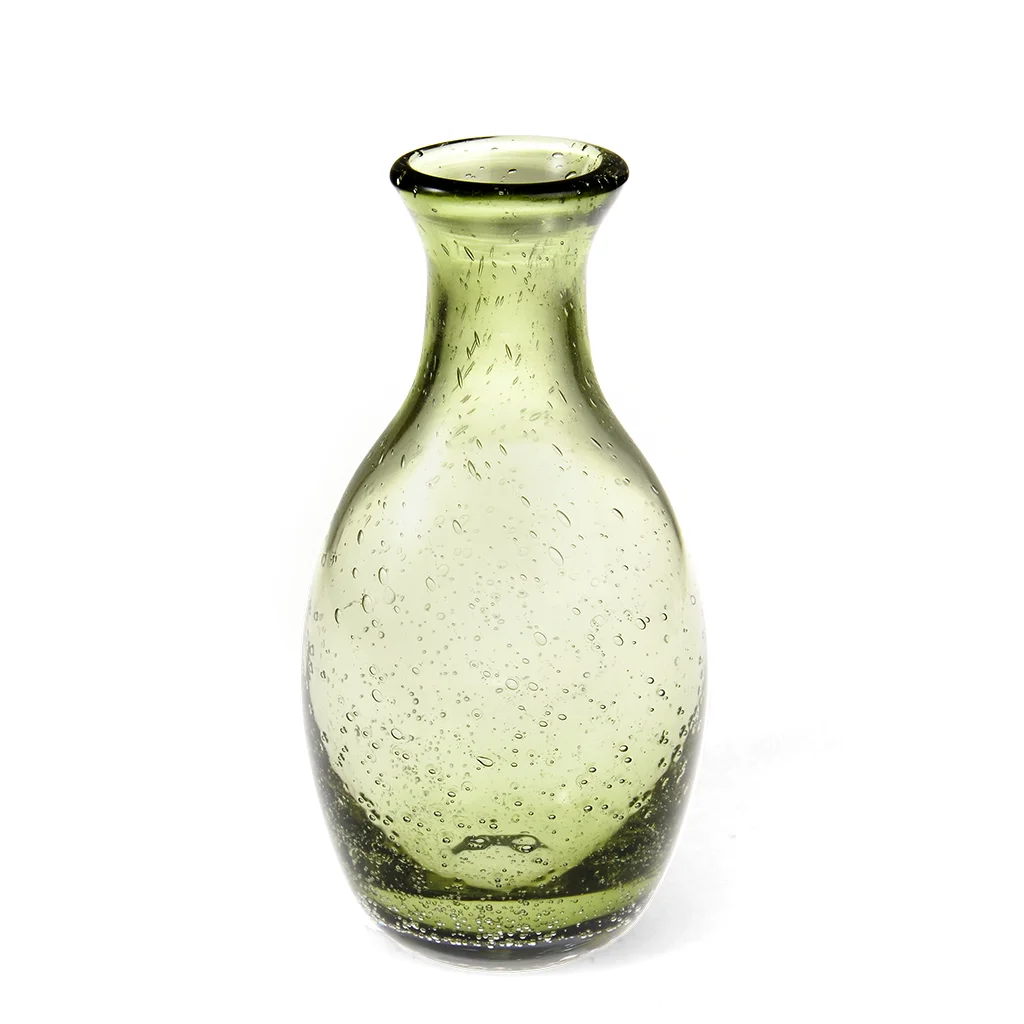 hand blown bubble glass vase - olive green