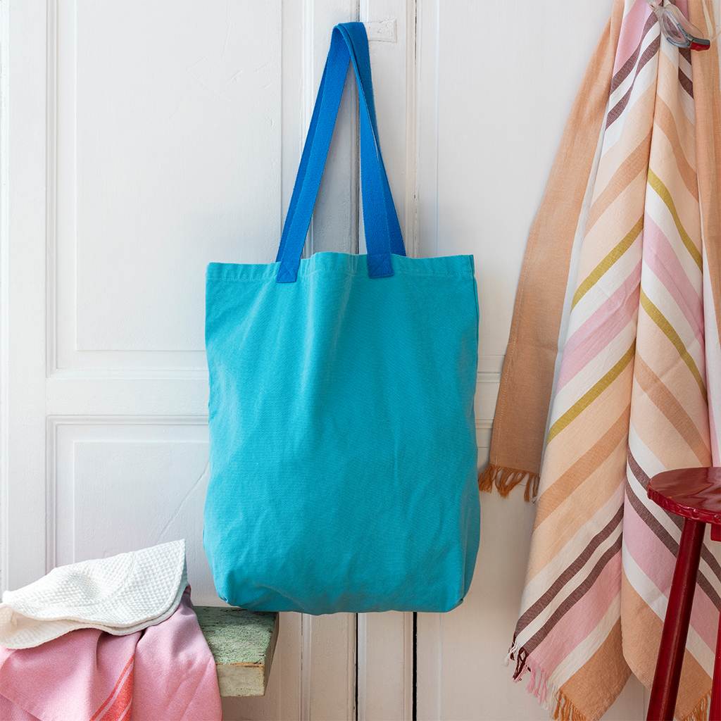 two-tone cotton tote bag - aqua blue