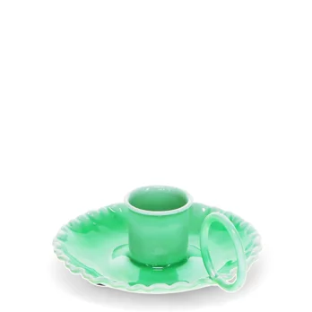 enamel chamberstick candle holder - green enamel chamberstick candle holder - green