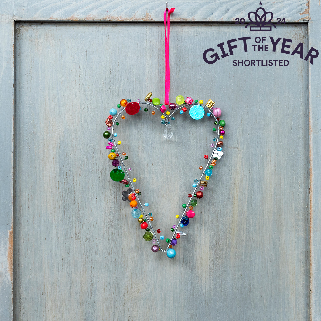 handmade beaded heart decoration (11x16cm) - multi-coloured