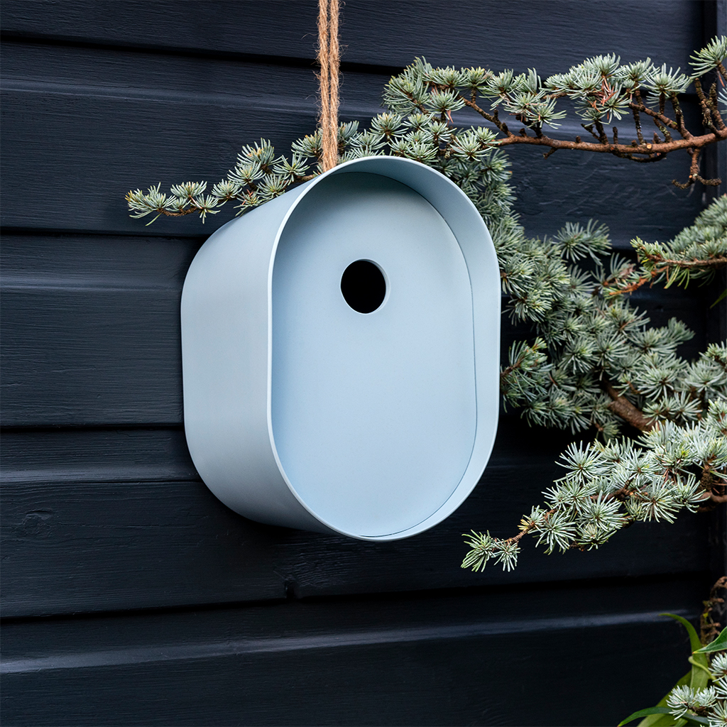 oval bamboo fibre birdhouse - blue