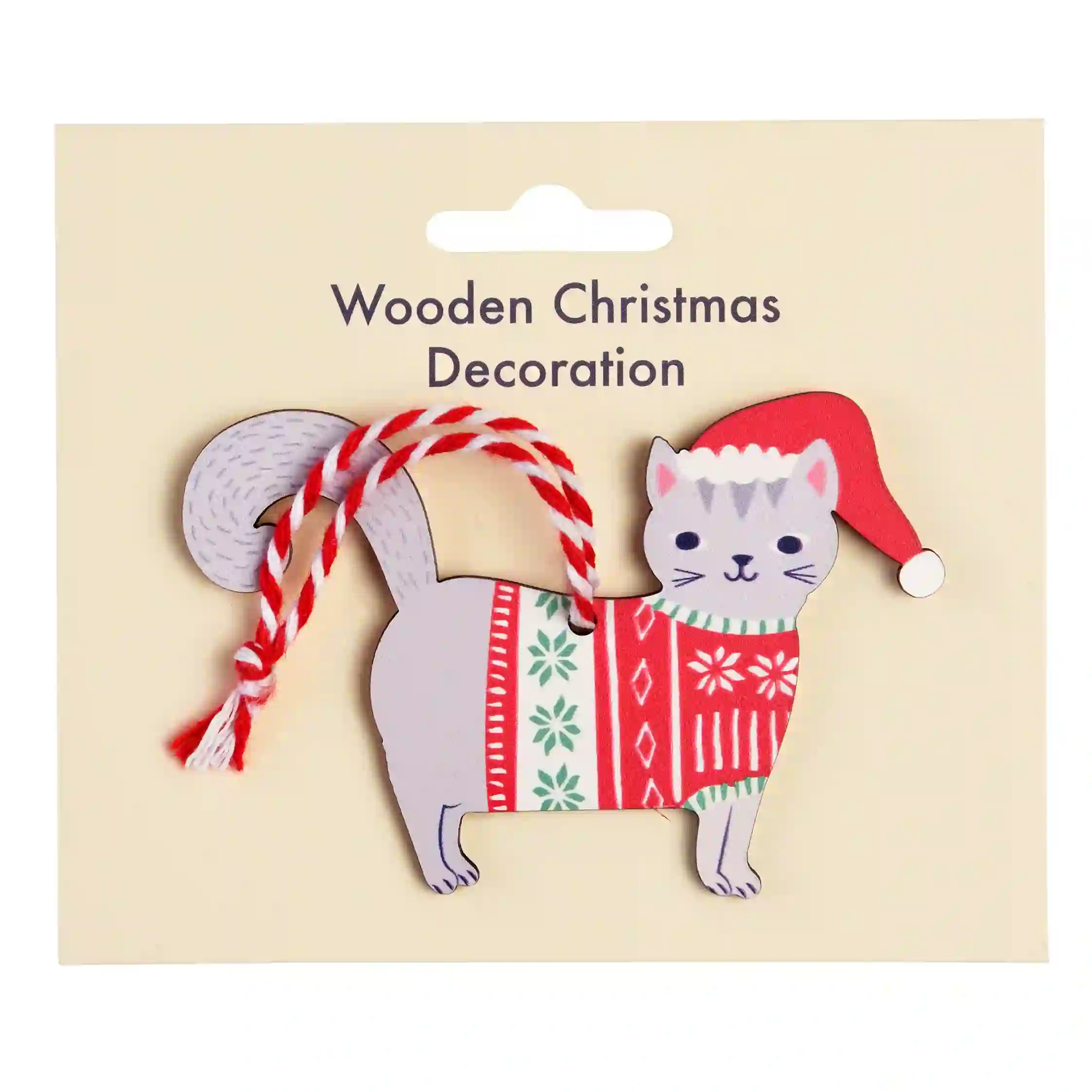 wooden hanging christmas decoration - grey cat