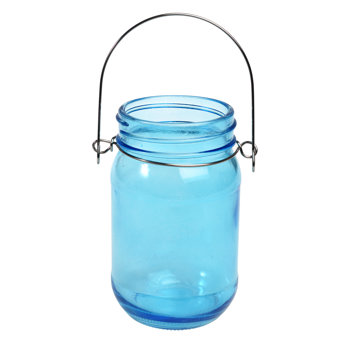 photophore bleu pot à confiture suspendu