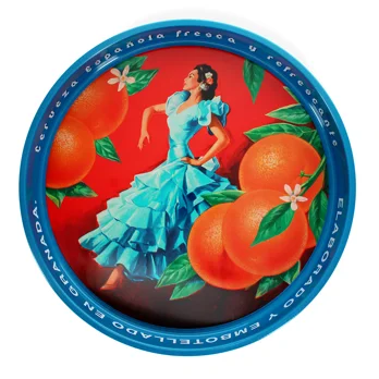 round metal serving tray - cerveza española round metal serving tray - cerveza española