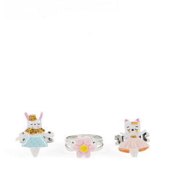jolies bagues (lot de 3) - lapin, chat et fleur
