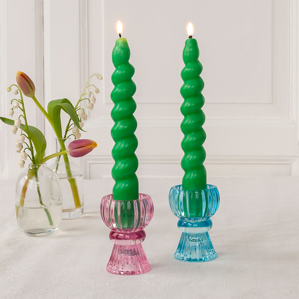 twisted candles (pack of 2) - dark green