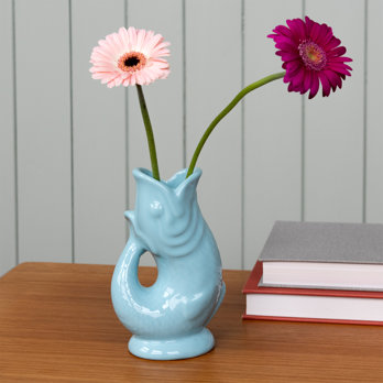 ceramic fish vase - aqua blue