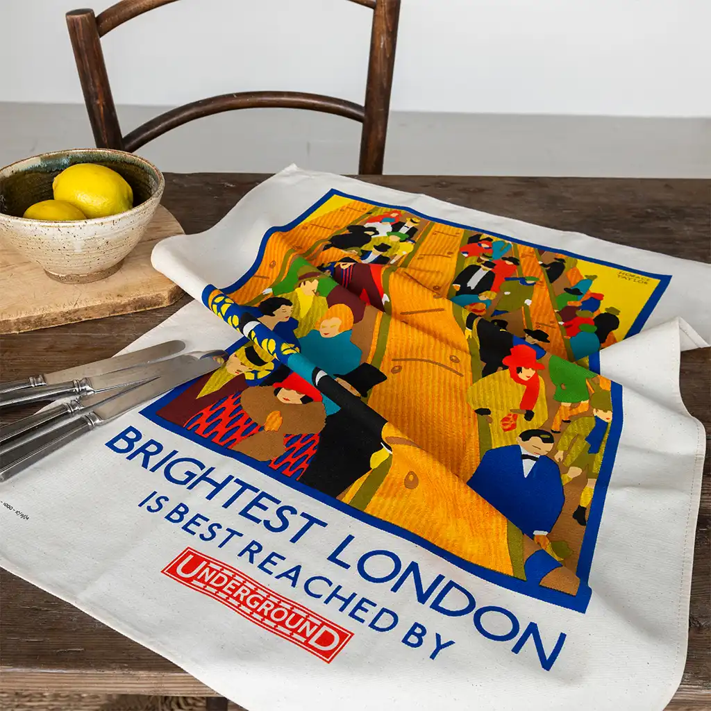 paño de cocina de algodón - póster vintage tfl "brightest london"