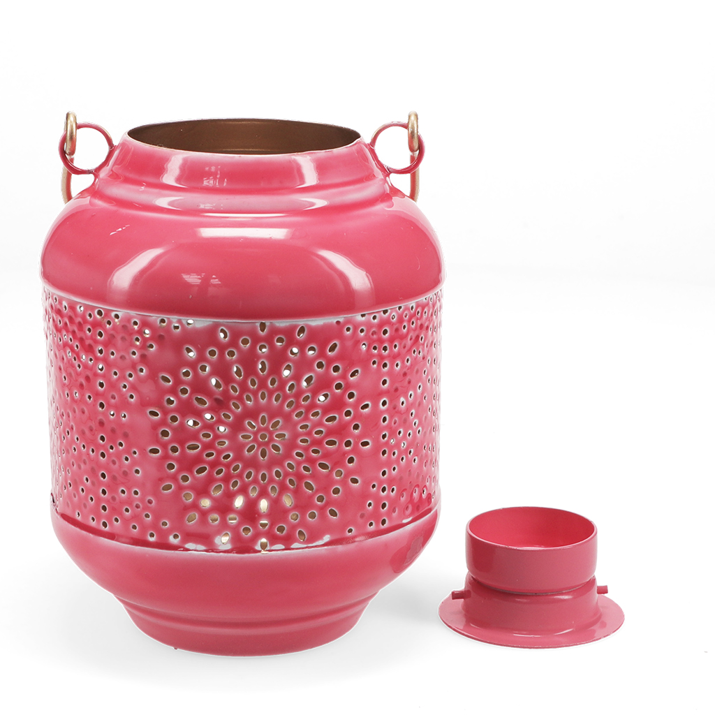 enamel tealight lantern - vibrant pink