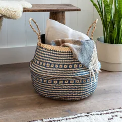 large seagrass basket - navy blue large seagrass basket - navy blue
