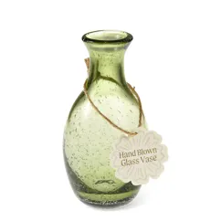 hand blown bubble glass vase - olive green
