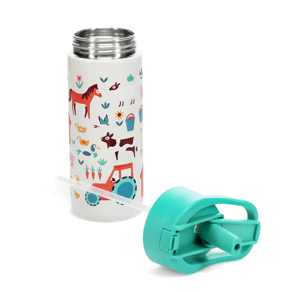 stainless steel bottle with push button lid 500ml - farmyard
