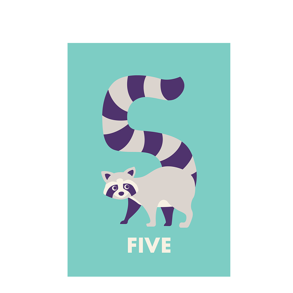 birthday card - racoon 'five'