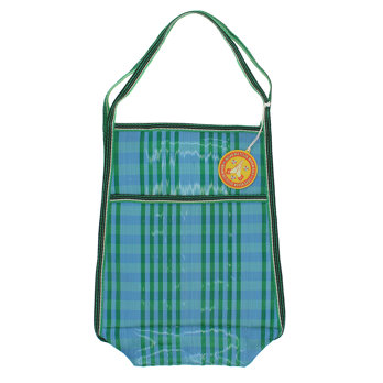 recycled woven bag with side pocket - blue and green