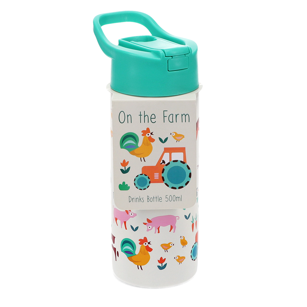 stainless steel bottle with push button lid 500ml - farmyard