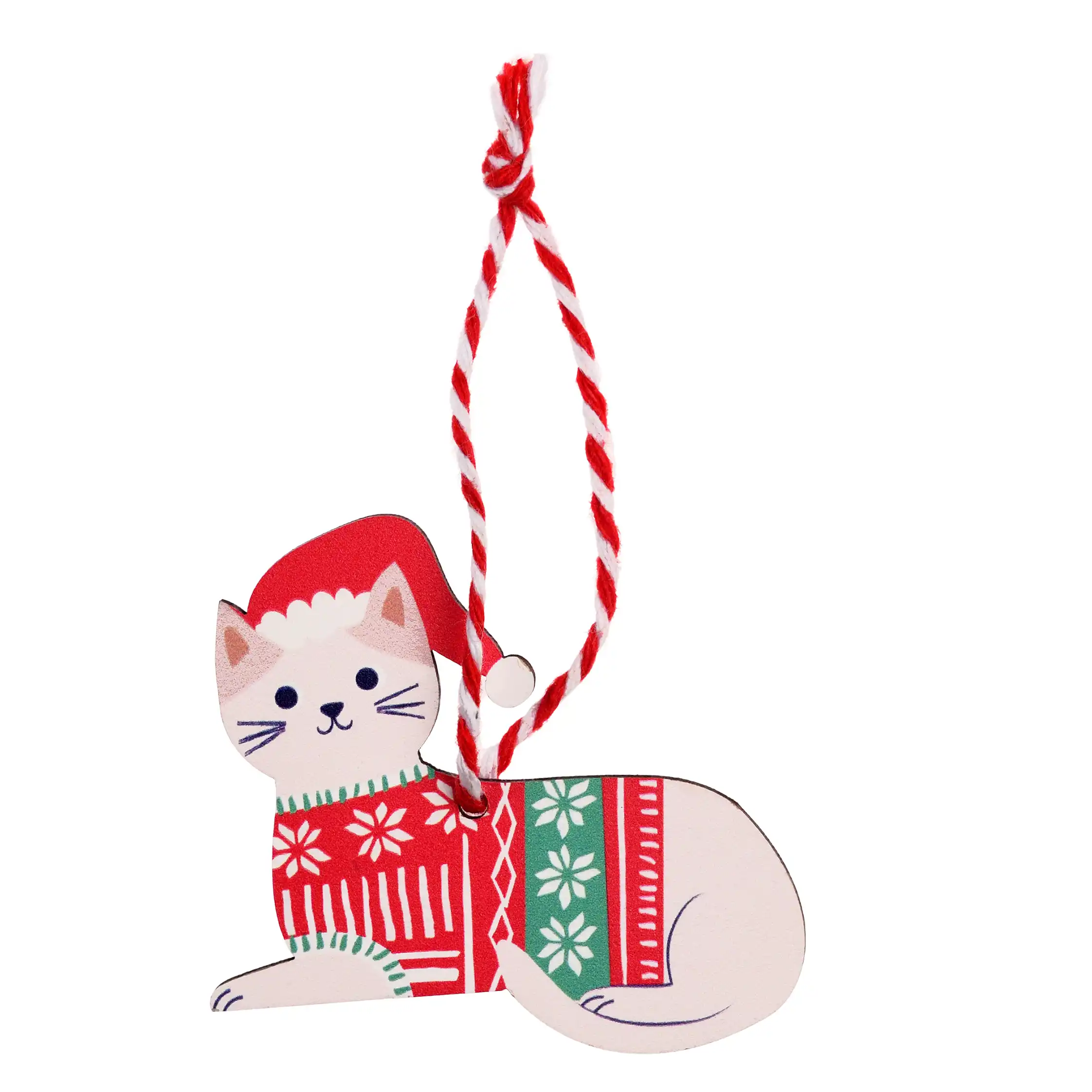 wooden hanging christmas decoration - white cat