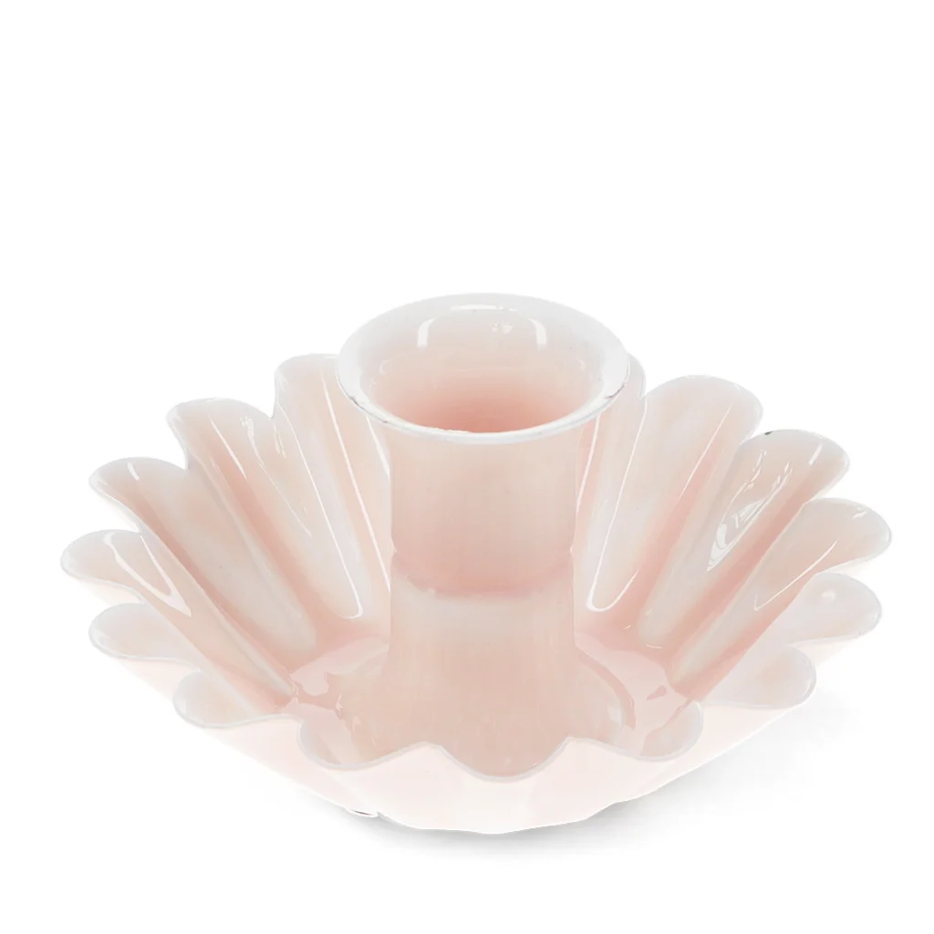 enamel cupped flower candle holder - pink