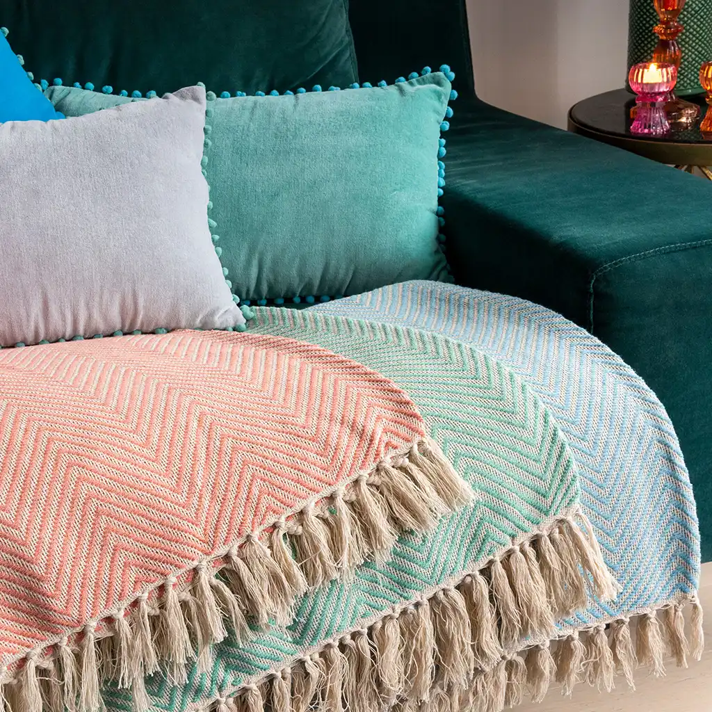 large herringbone throw (225 x 150 cm) - aqua