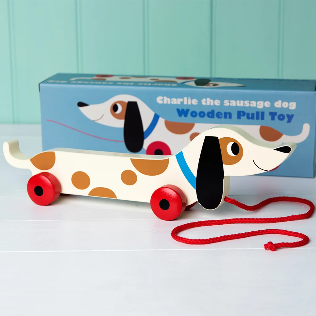 wooden pull toy - charlie the sausage dog