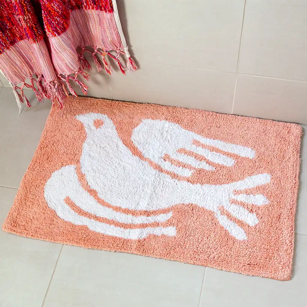 tapis de bain tufté en coton - colombe blanche