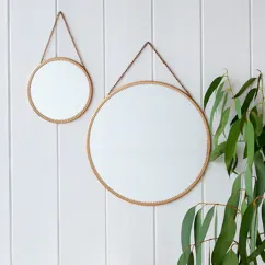 circular hanging mirror (29cm) - gold tone circular hanging mirror (29cm) - gold tone