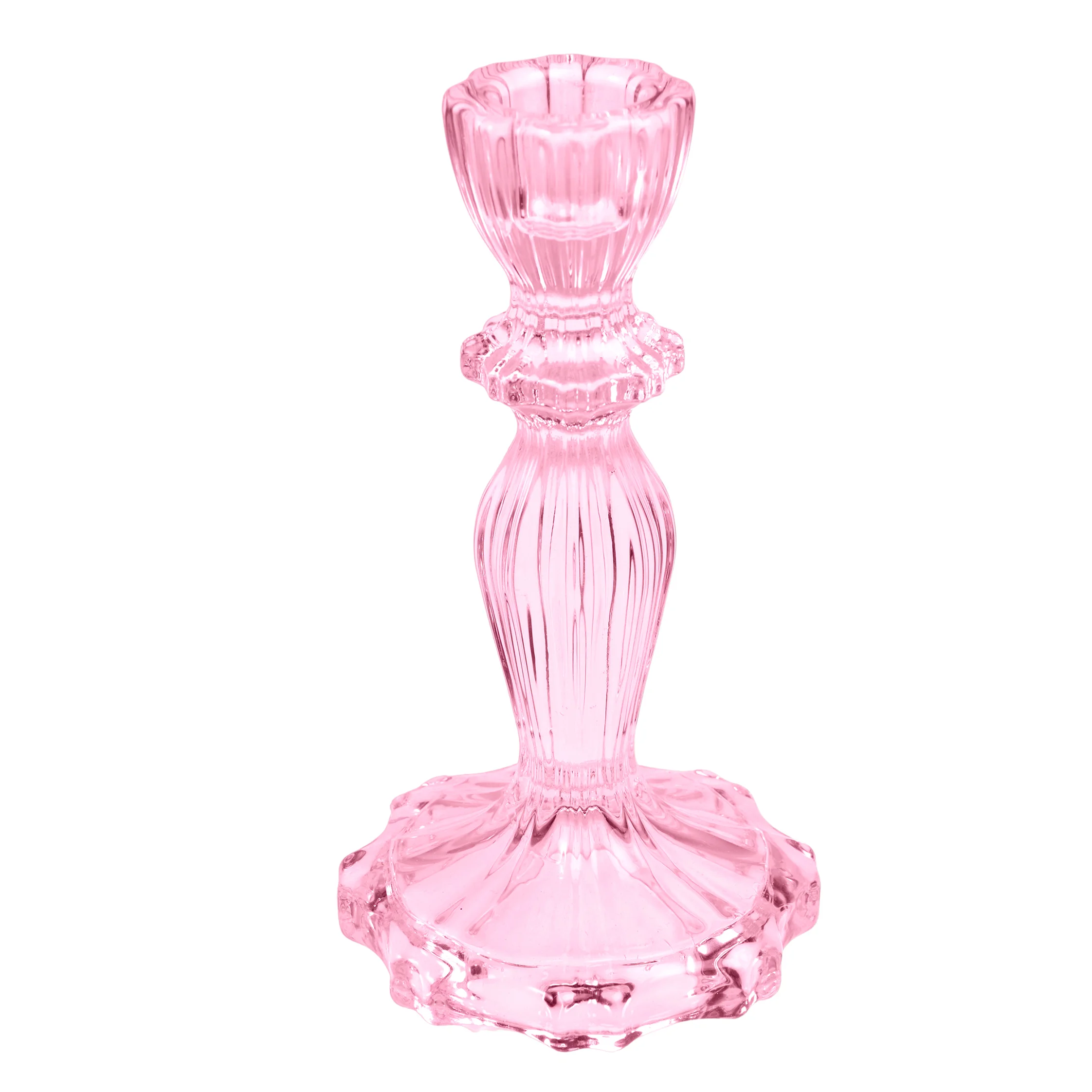 grand bougeoir en verre rose