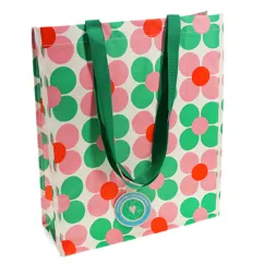 shopping bag - pink and green daisy