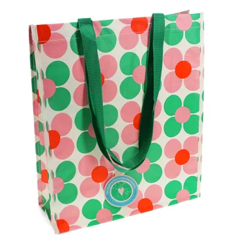 shopping bag - pink and green daisy shopping bag - pink and green daisy