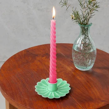 enamel flat flower candle holder - green enamel flat flower candle holder - green
