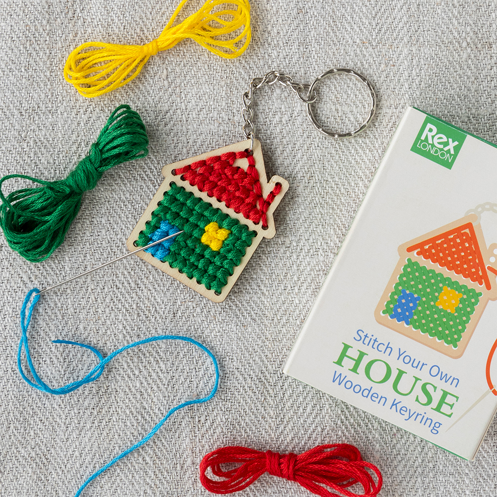 stitch your own wooden keyring - house