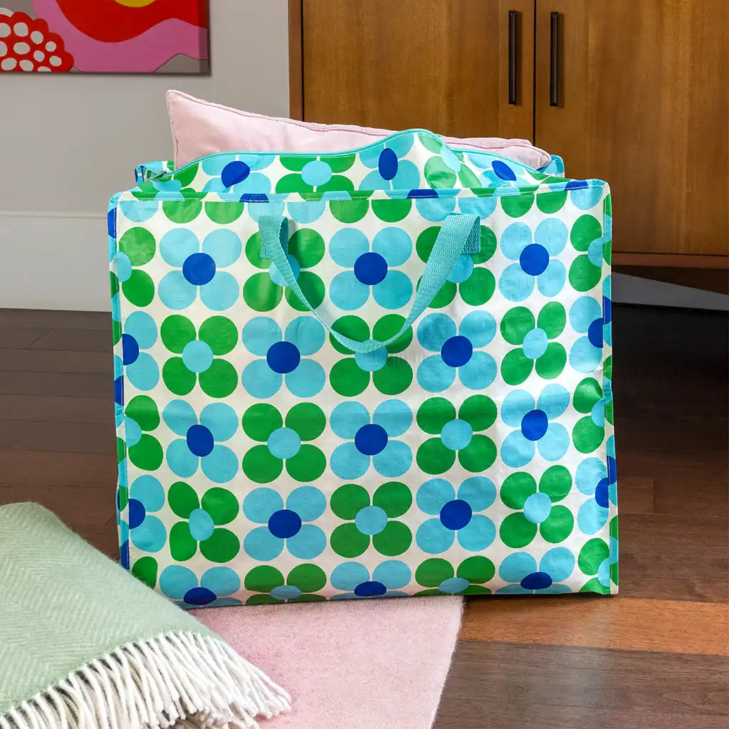 bolso jumbo de almacenamiento- margarita azul y verde