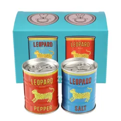 tin salt and pepper shakers - leopard
